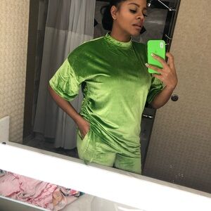 Vibrant Green Velvet Lounge Set